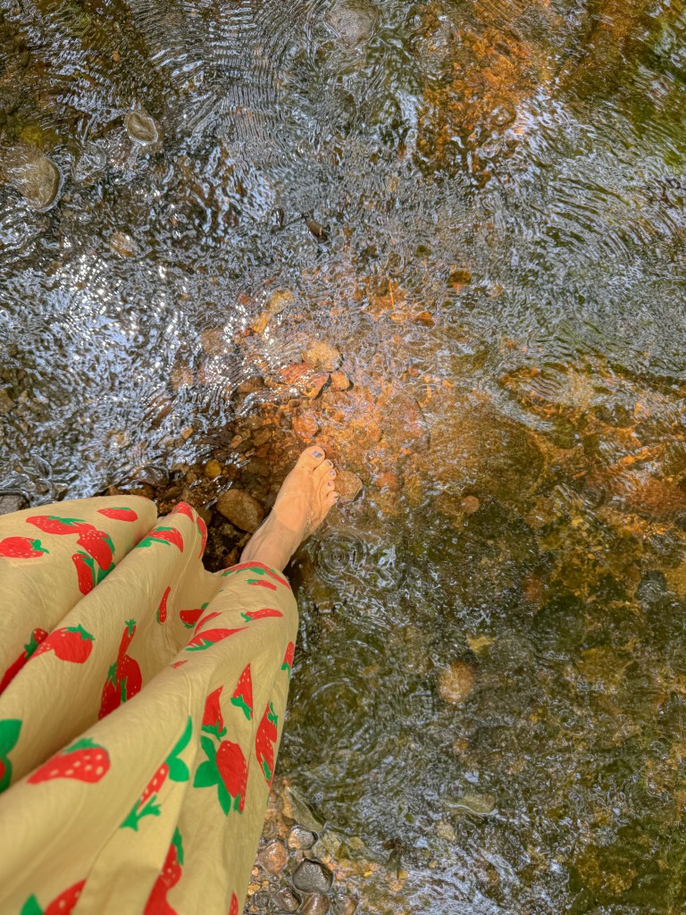 barefoot in a stream
